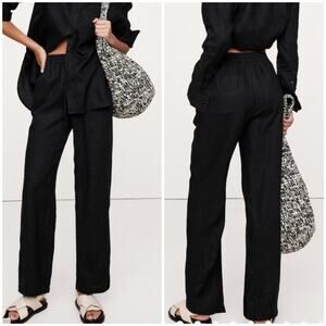 Banana Republic TALL Linen Pull On Ankle Pant Black L 713472